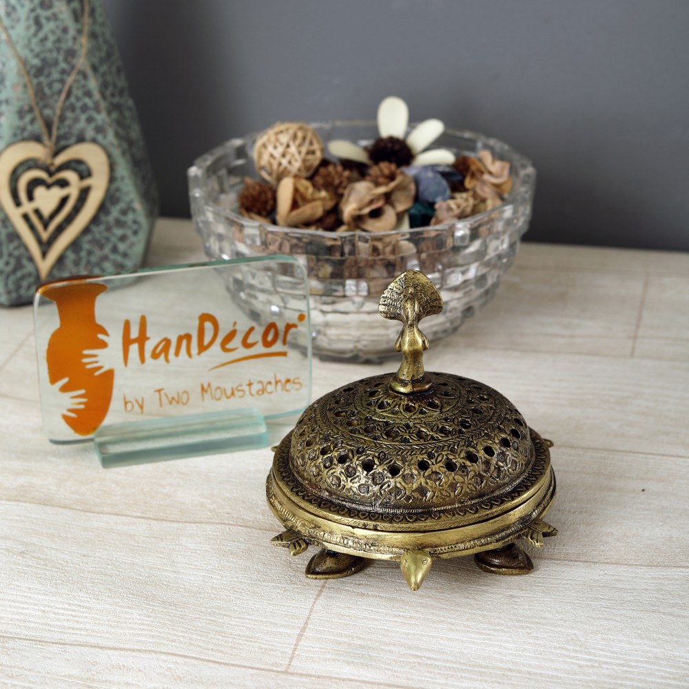 Buy Handcrafted Brass Peacock Incense Burner On a 3 Legged Tortoise
