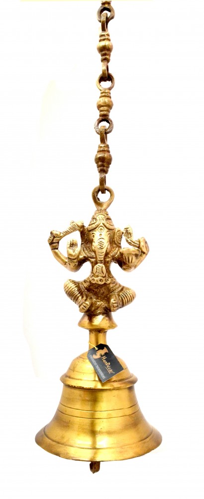Vintage Brass Temple Bell With Ganesha On Chain