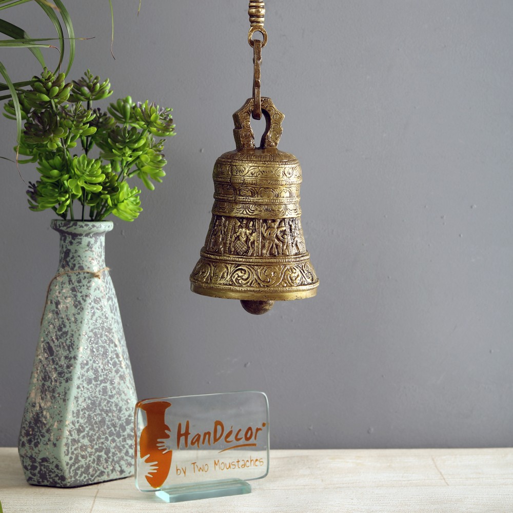 Ethnic Indian Gods Engraved on Brass Hanging Bell