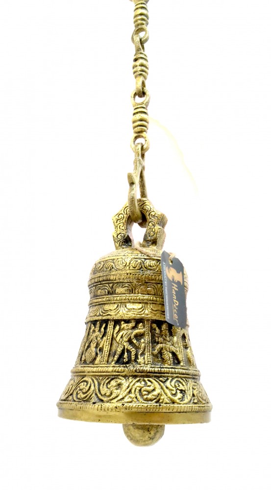 Ethnic Indian Gods Engraved on Brass Hanging Bell