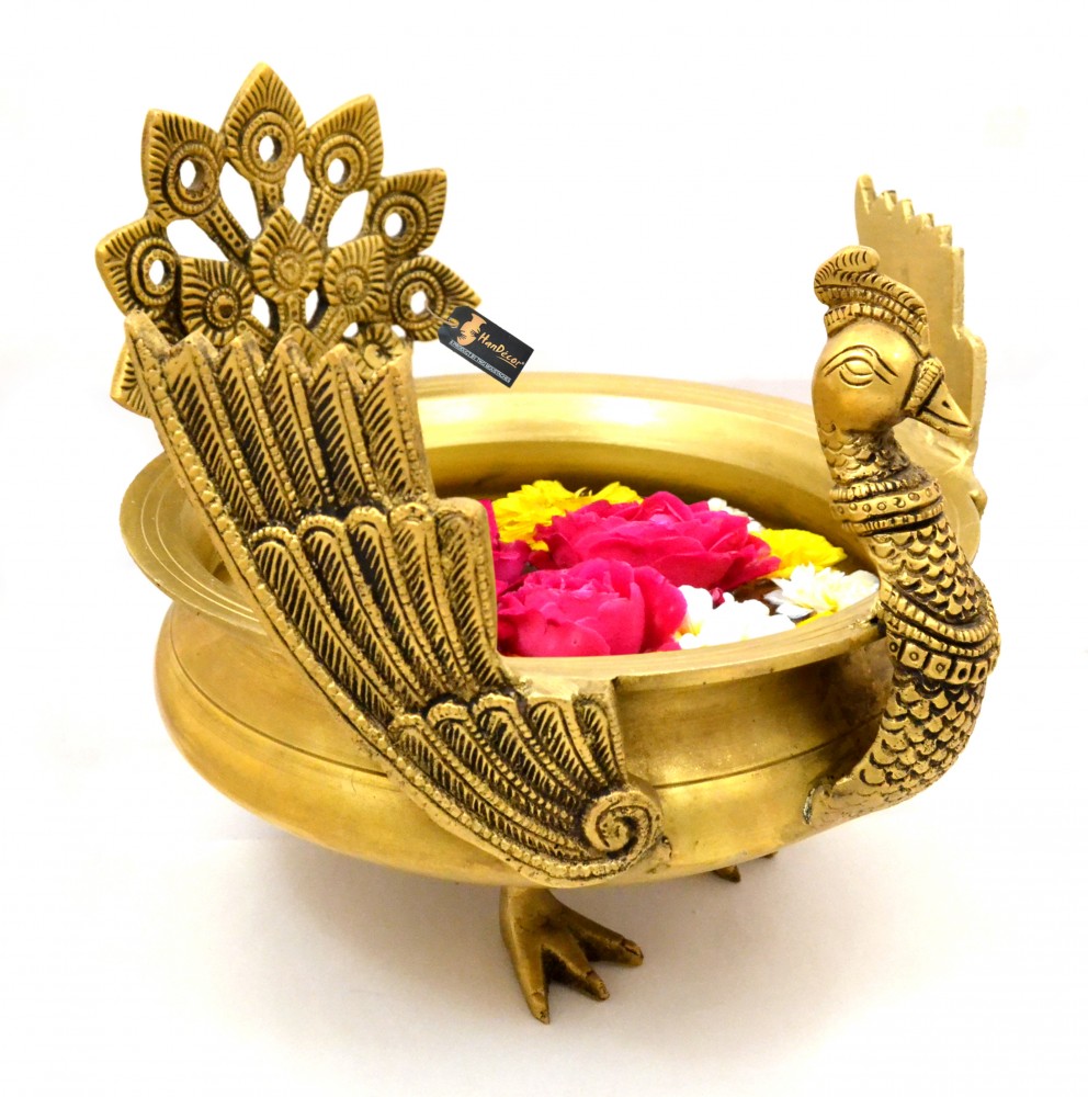 Ethnic Winged Peacock Design Brass Urli