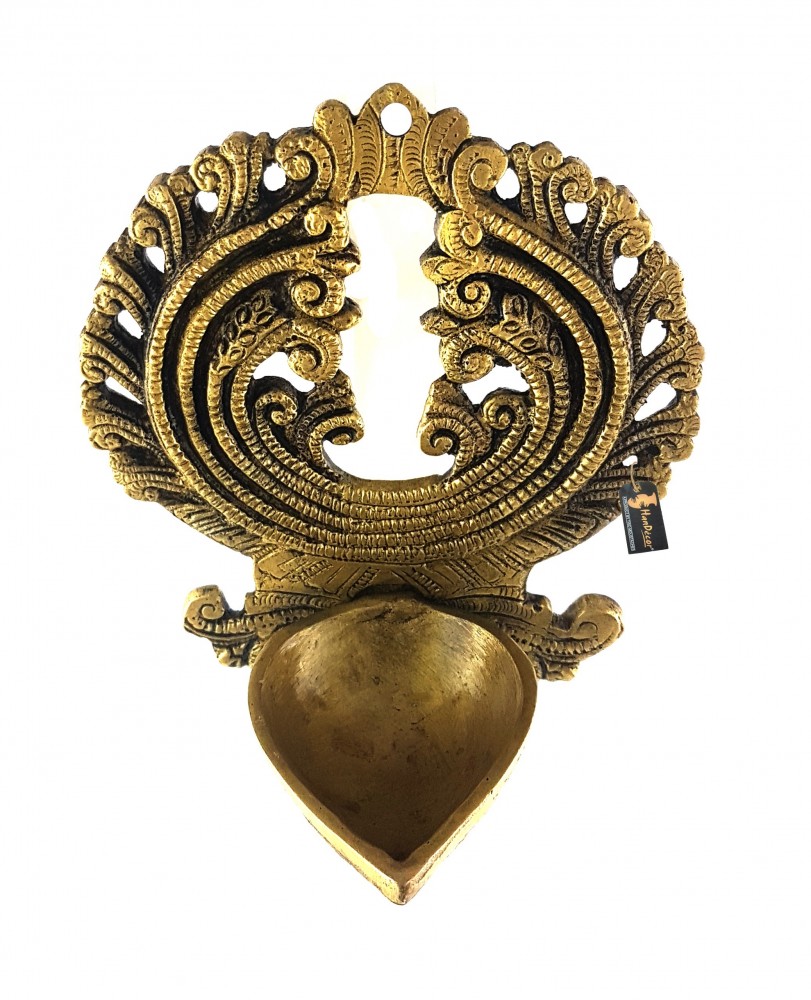 Ethnic Indian Twin Carving Brass Hanging Diya