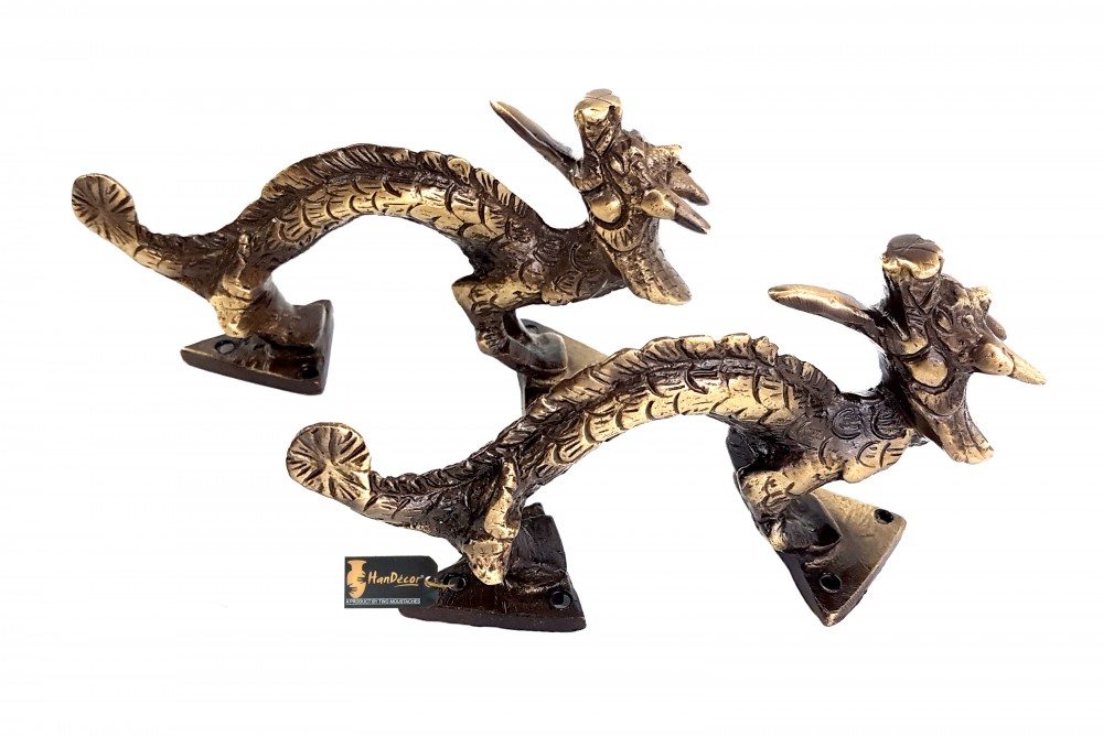 Dragon Design Brass Door Handle Pair