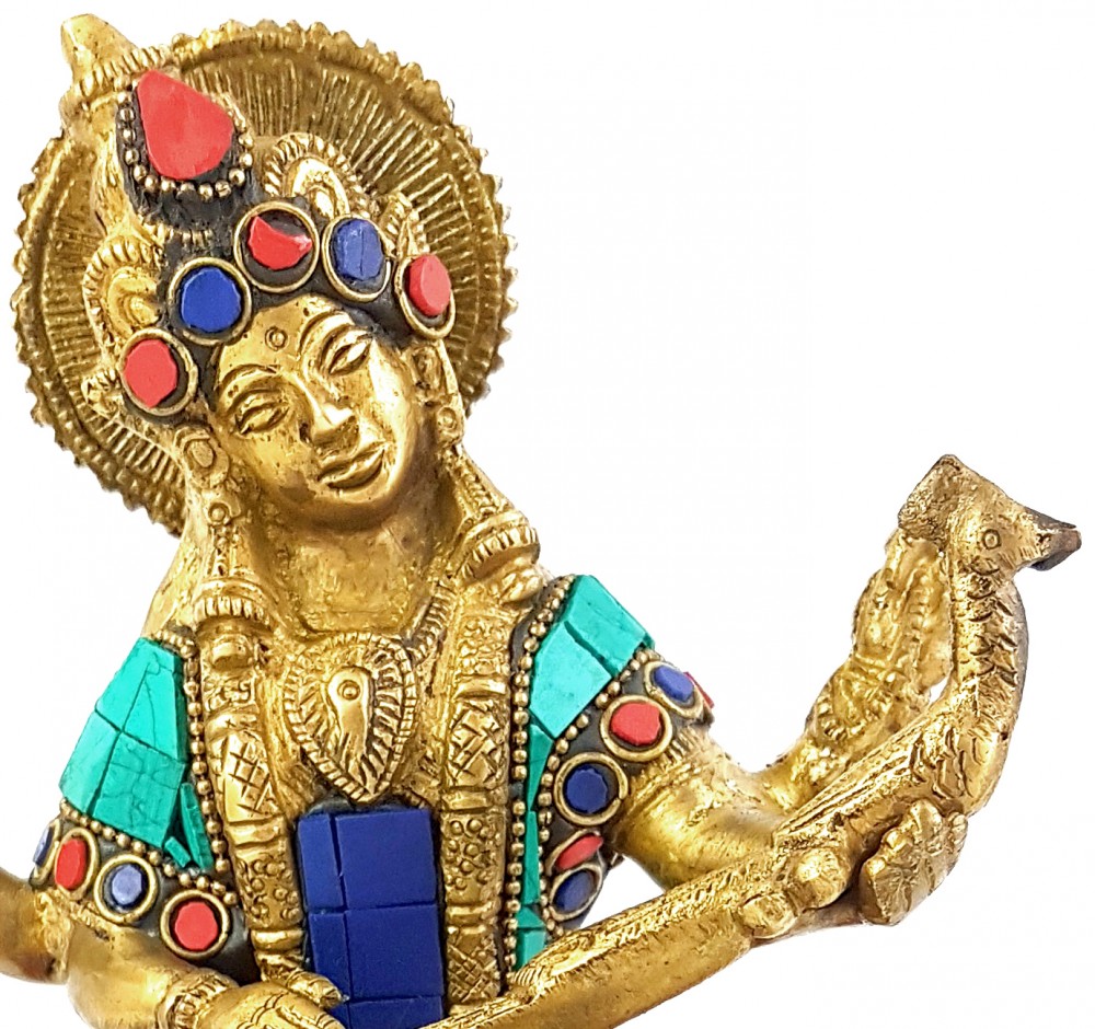 Gemstone Goddess Saraswati Brass Idol Statue
