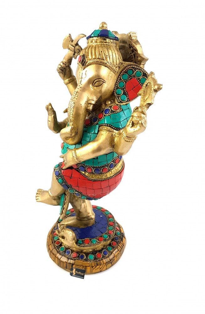 Brass Dancing Ganesha 12 Inches Gemstone Statue