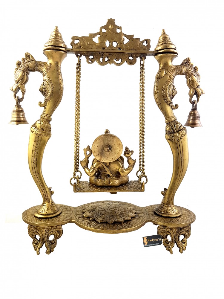 Dragon Frame Design Brass Ganesha on Swing Jhoola Showpiece