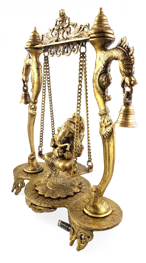 Dragon Frame Design Brass Ganesha on Swing Jhoola Showpiece
