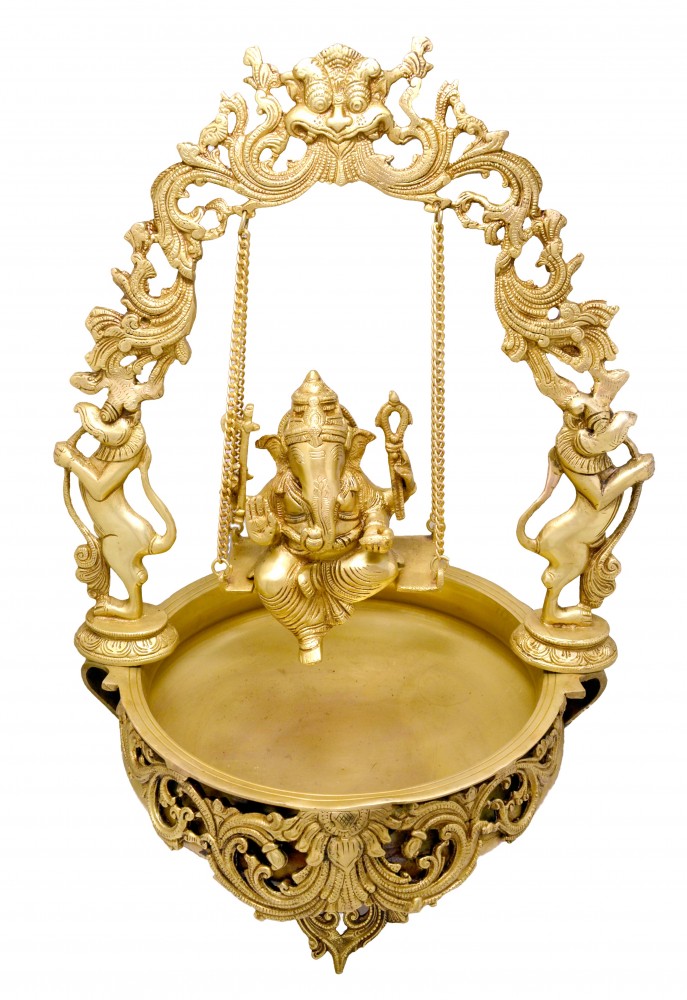 Ethnic Design  Swing Ganesha Urli - Brass Statue