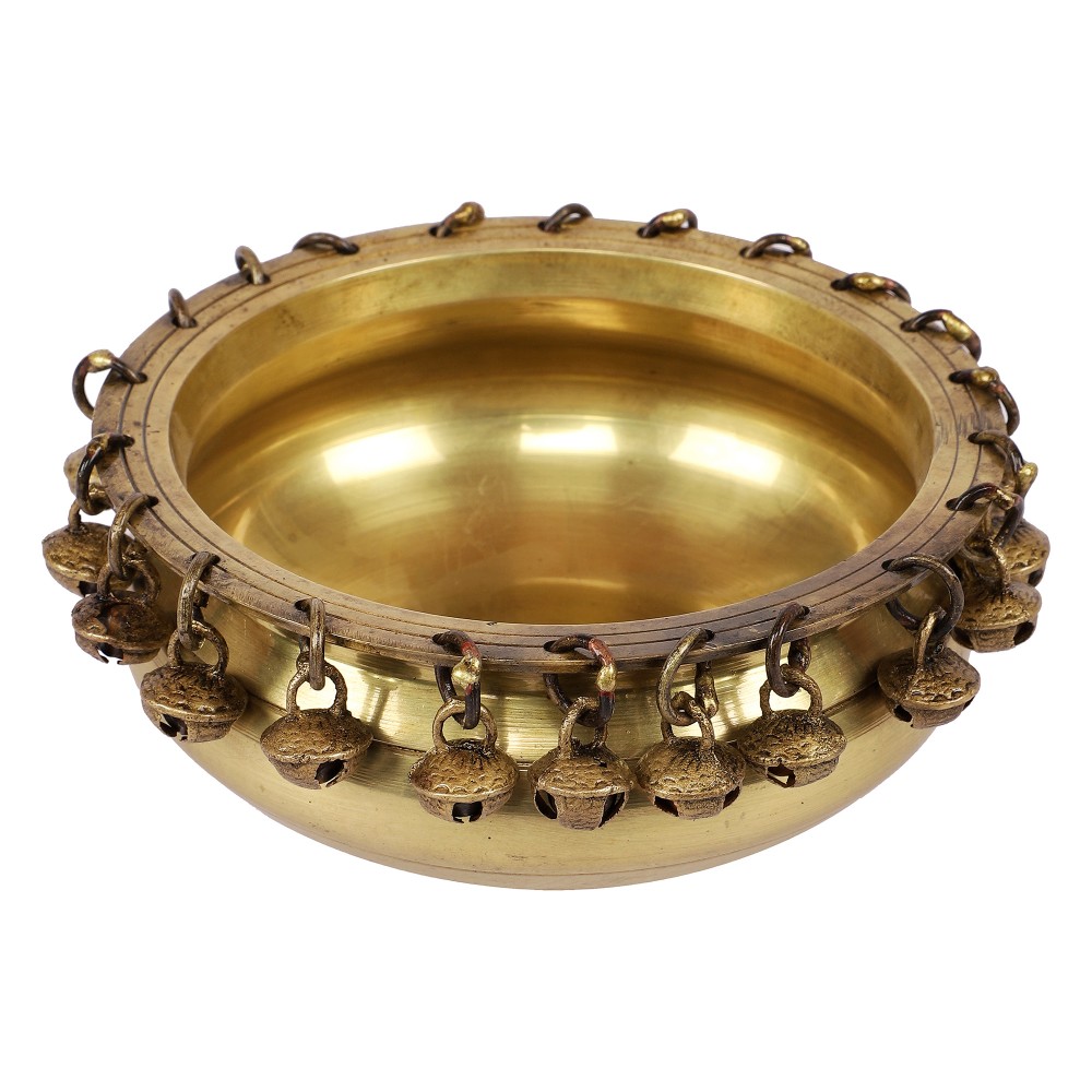 Brass Urli Traditional Bowl with Bells Showpiece