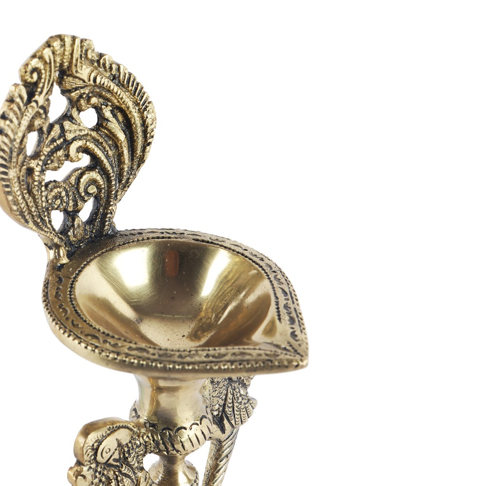 Ethnic Twin Peacock Design 8 Inches Brass Diya