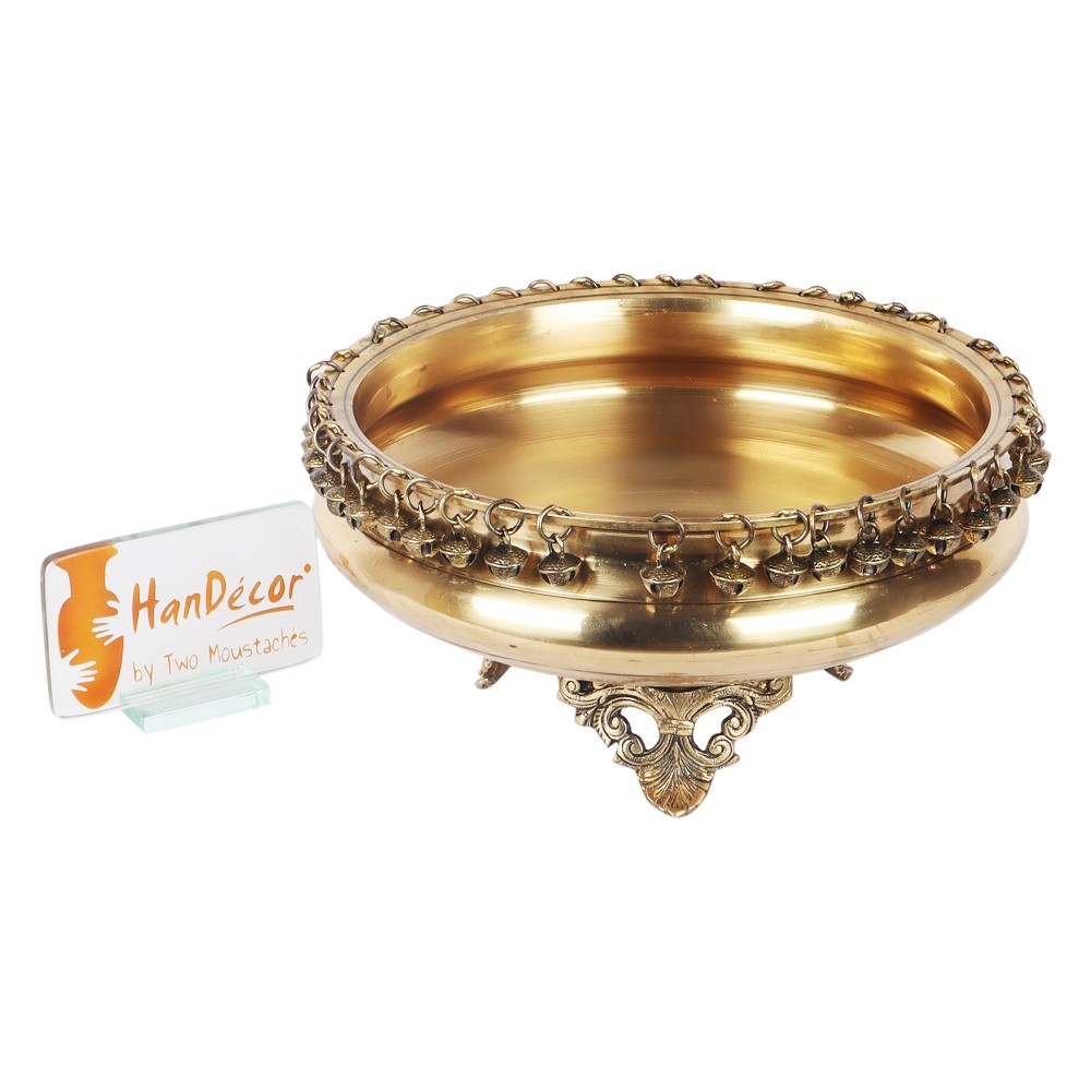 Brass 8 Inches Urli Bowl on Ethnic Carved Legs