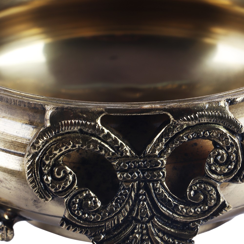 Ethnic Carved Brass 7 Inches Decor Urli Bowl