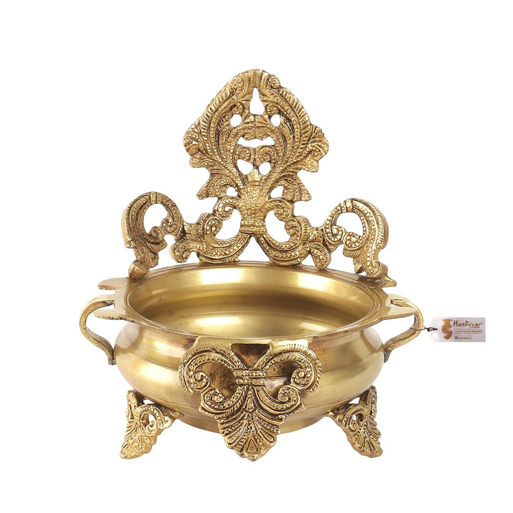 Ethnic Carved Brass 7 Inches Decor Urli Bowl (Golden)
