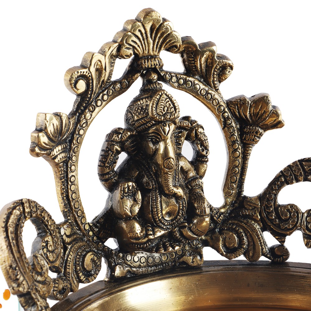 Brass Ethnic Carved Ganesha Design 7 Inches Brass Decor Urli Decor Bowl