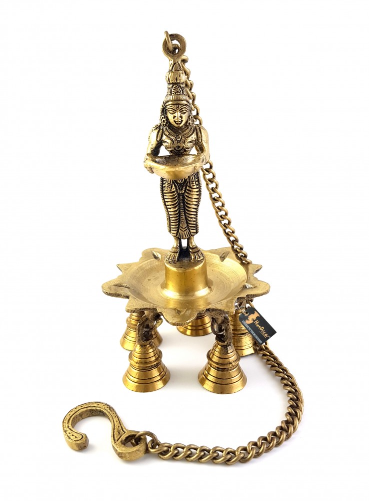 Deep Lakshmi Design 10 Oil Wick Brass Hanging Diya