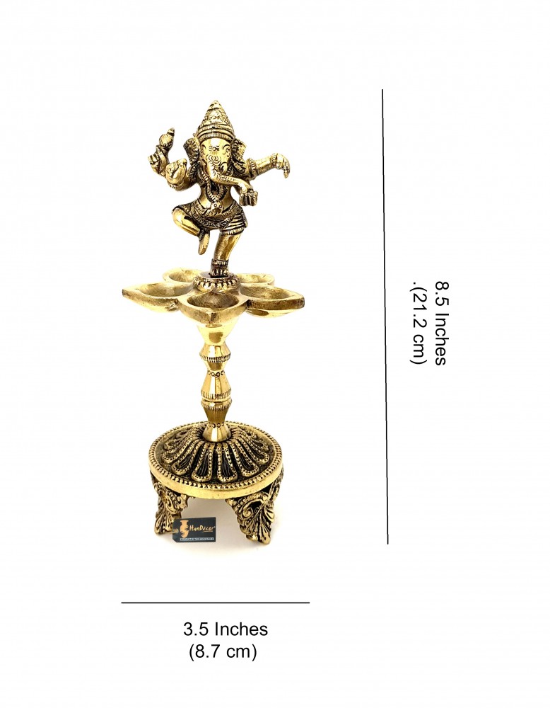 Dancing Ganesha Over Ethnic Legs Five Oil Wick Brass Diya