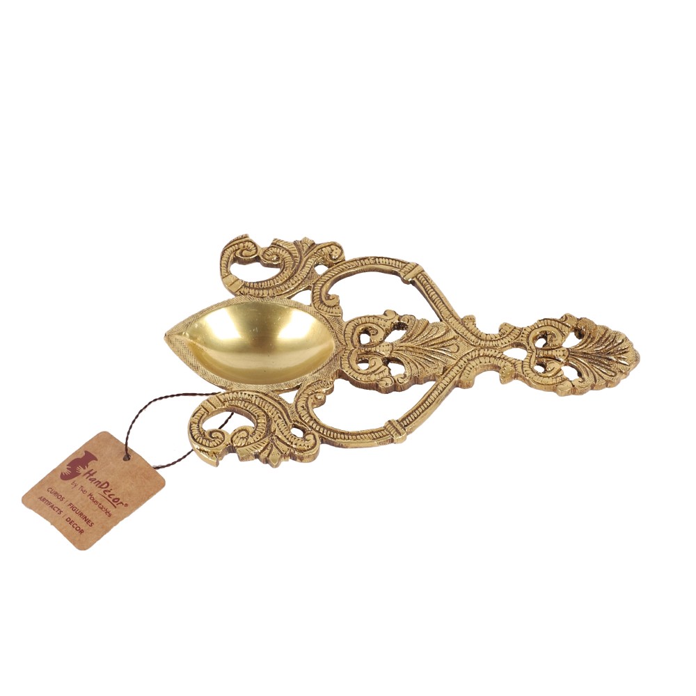 Ethnic Handcarved Brass Pooja Havan Spoon, Aarti Spoon (Golden)