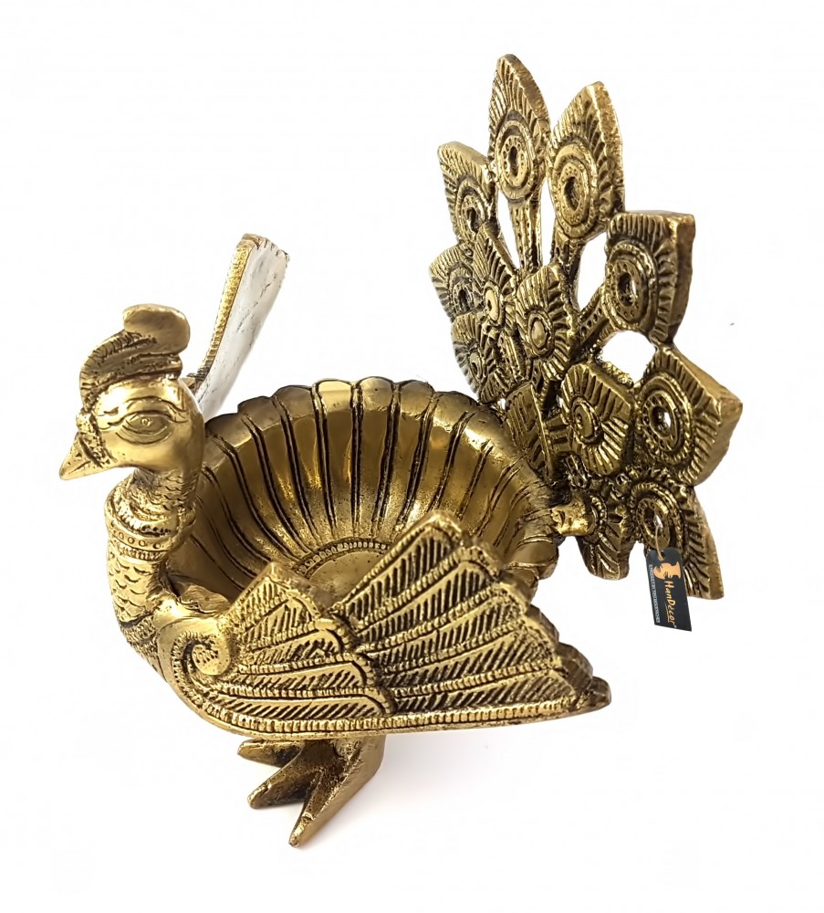 Peacock Winged Brass Urli Diya