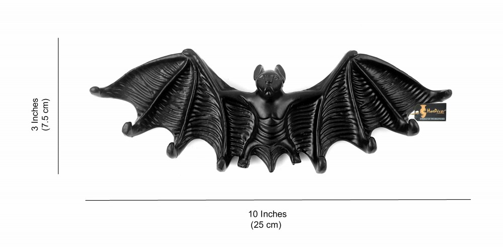 Vampire Bat Wings Design 8 Hooks Metal Wall Key Holder - Black