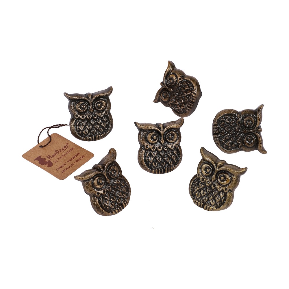 Owl Design Cabinet/Wardrobe Knobs (Antique Brass Finish, Pack of 6)