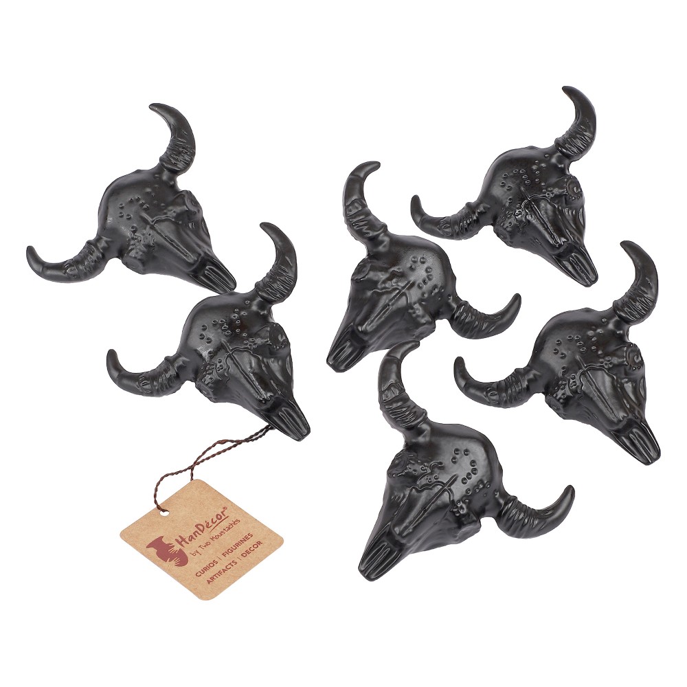 Buffalo Skull Design Cabinet/Wardrobe Knobs (Black, Pack of 6)