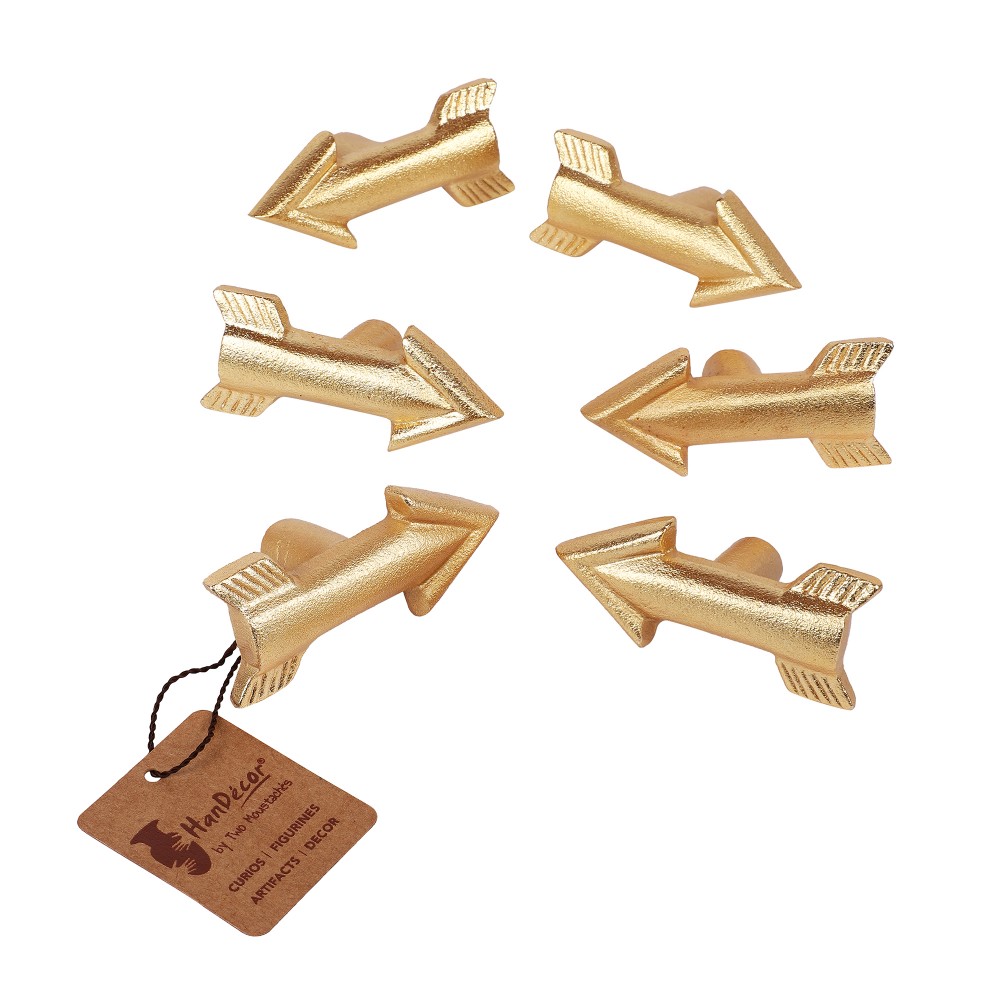 Flying Arrow Design Cabinet/Wardrobe Knobs (Golden, Pack of 6)