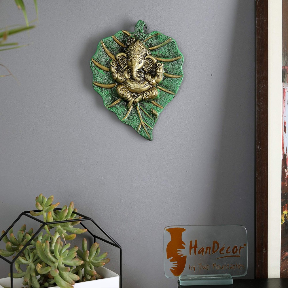 Decorative Leaf Ganesha on Patta Metal Wall Hanging Showpiece