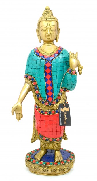 Buddha Standing Gemstone Brass Showpiece