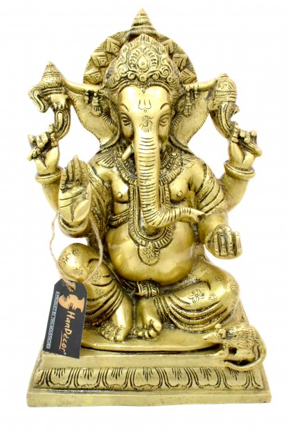 Chaturbhuja Ganesha 10 Inches Brass Statue
