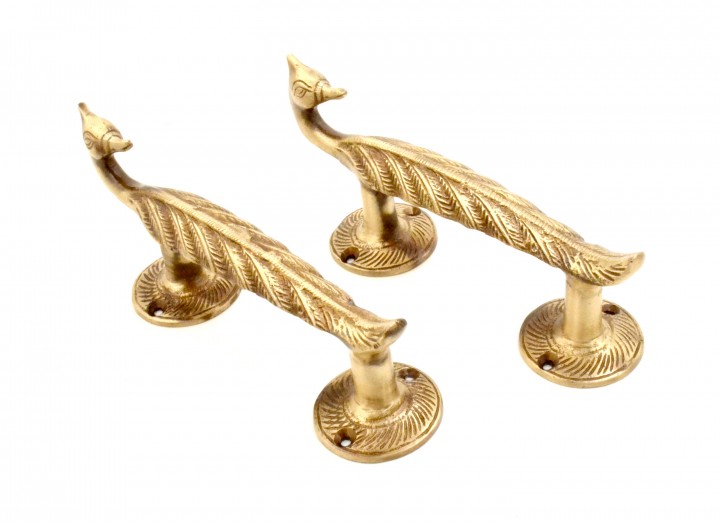Seahorse Design Brass Door Handle Pair