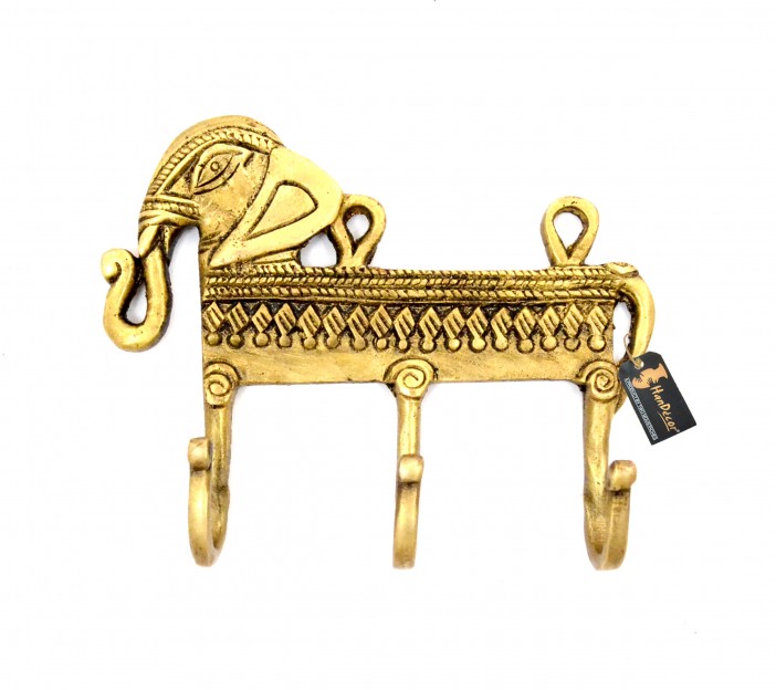 Antique Yellow Ethnic Elephant Design Key Holder