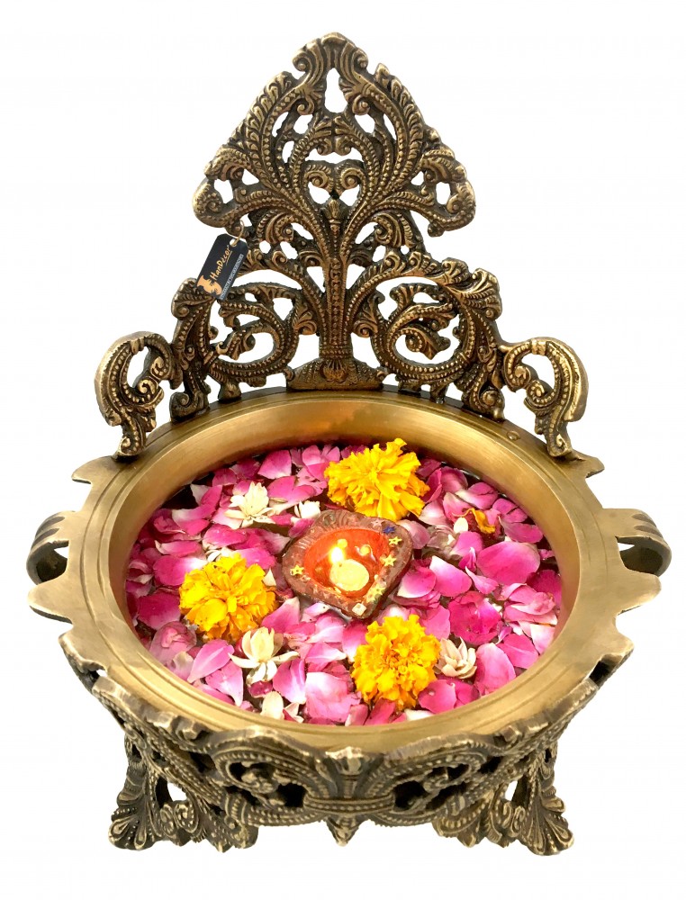 Ethnic Design Decorative Brass Urli Traditional Bowl Showpiece