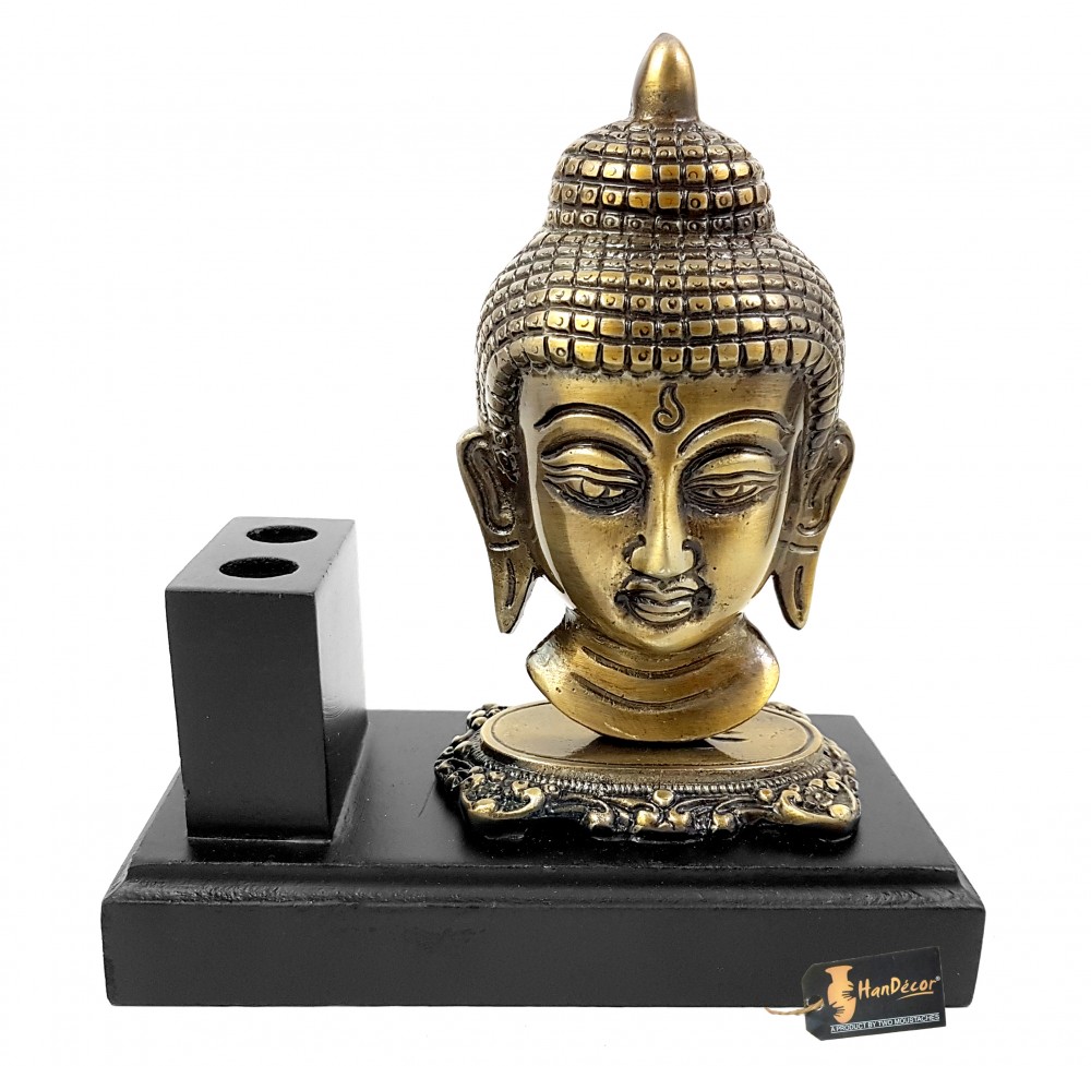 Buddha Design Pen Stand - Antique Brown