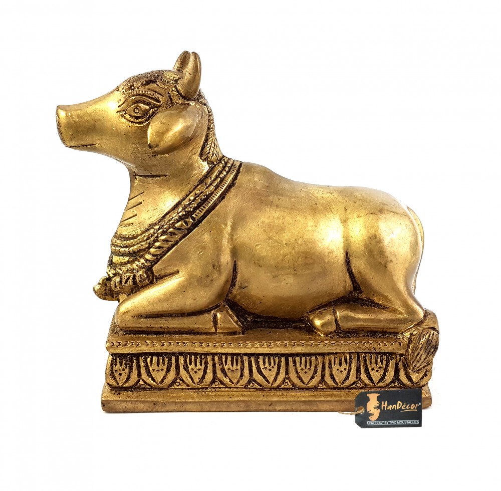 Handcrafted Brass Nandi Statue Over Base