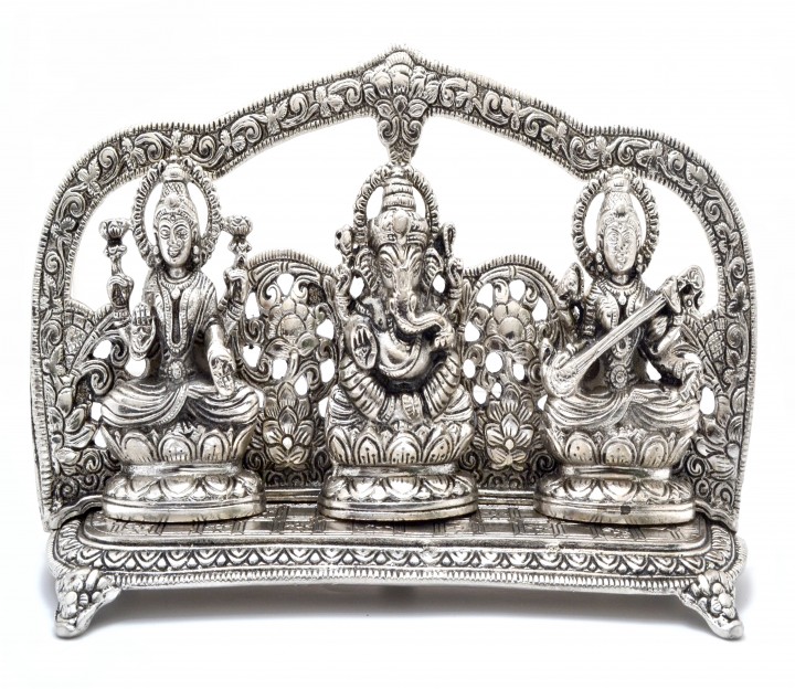 Laxmi Ganesha Saraswati Silver Finished
