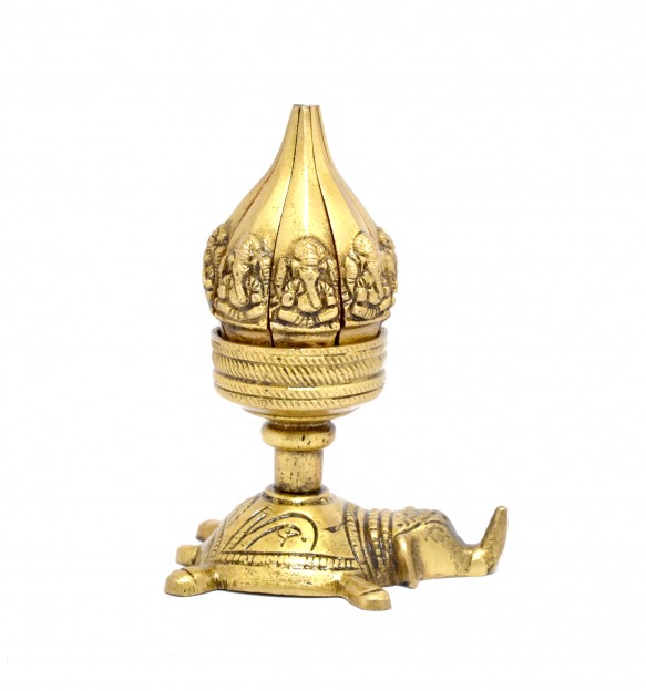 Lotus Engraved Ganesha Over Elephant Candle Brass Oil Lamp Diya