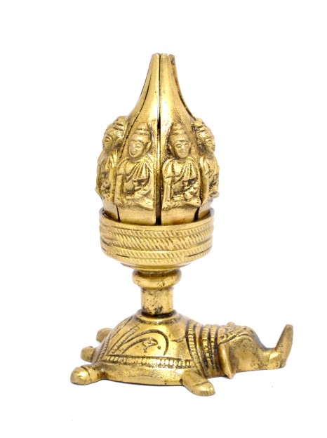 Lotus Engraved Buddha Over Elephant Candle Brass Oil Lamp Diya