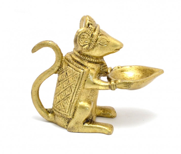 Brass Ganesha's Mouse Holding Oil Lamp