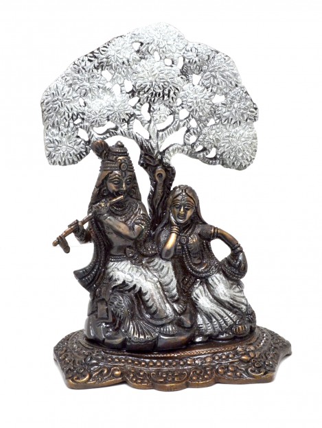 Radha Krishna Under Tree Premium Brass Silver Finish Showpiece