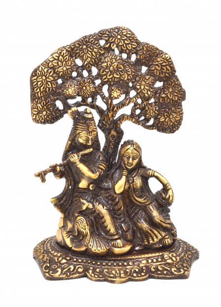 Radha Krishna Under Tree Premium Brass Brown Showpiece