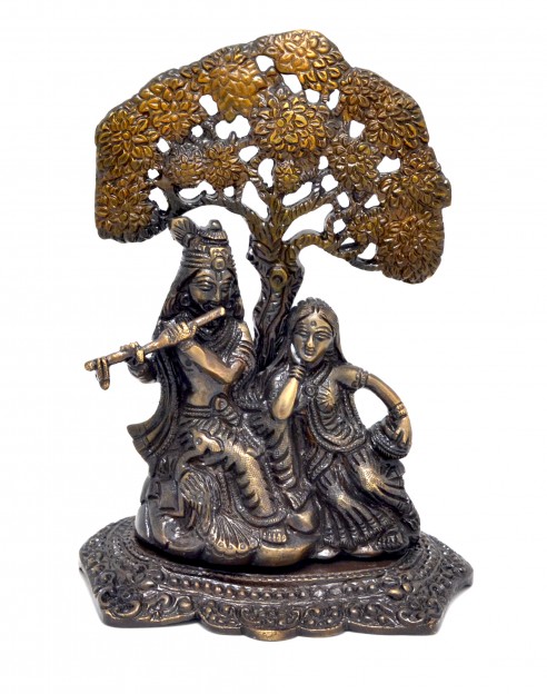 Radha Krishna Under Tree Premium Brass Copper Brown Showpiece