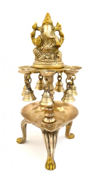 Ganesha 8 Wick Oil Diya with Bells