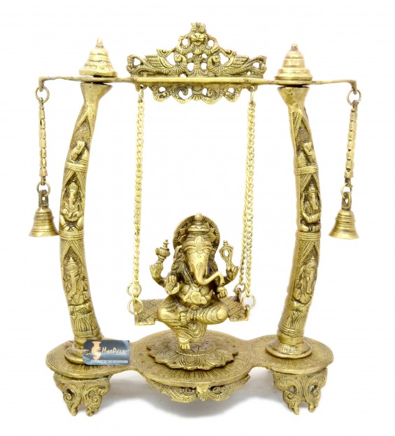 Handcrafted Tuskar Design Ganesha on Swing Jhoola Showpiece