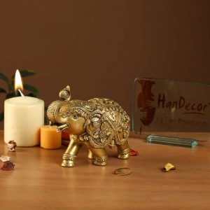 Brass Elephant with Carving Showpiece 7 Inches