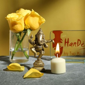 Two Moustaches Brass Dancing Ganesha Idol Antique Yellow | Home Decor |
