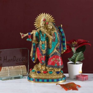Brass Radha Krishna Gemstone Showpiece