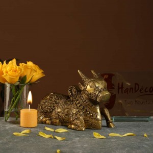 Brass Sitting Nandi Cow Statue