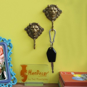 Lion Face Brass Key Hook/Holder - Set of 2