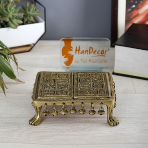 Brass Swastika Engraved 7 Inches Chowki with Bells