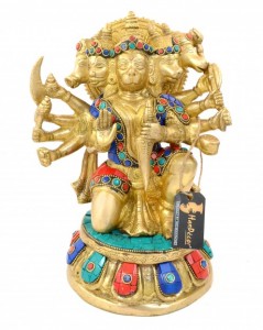 Panchmukhi Hanuman Gemstone Brass Showpiece